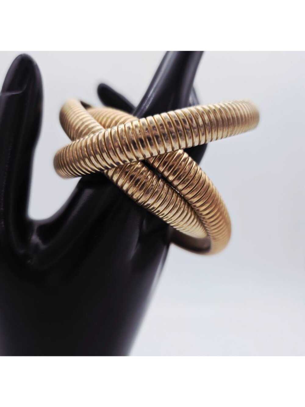 Gold-Tone 3 Coil Wrap Bracelet Retro Style Adjustable Vintage Look - Picture 2 of 6